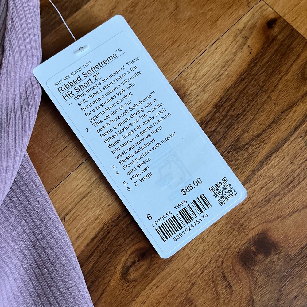 Lululemon Ribbed Softstreme High-Rise Short 2" twilight rose size 6 NWT - Picture 7 of 8